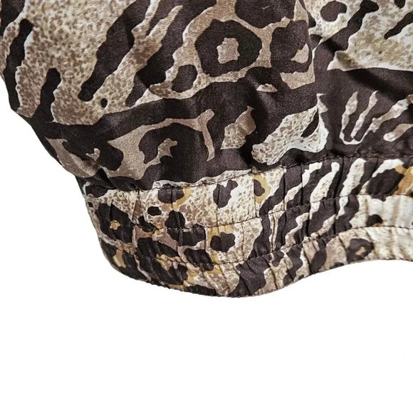 Vintage Women Stunt Sports Brown Bomber Jacket Size Medium 100% Silk Leopard - Picture 8 of 10